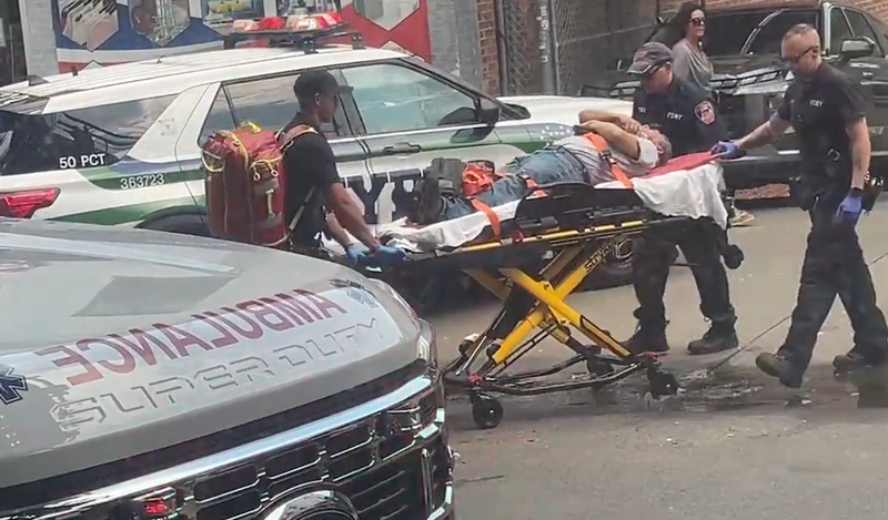 Citizen App footage shows an injured person near Broadway and West 232nd Street in the Bronx being aided by EMS and fire officials.