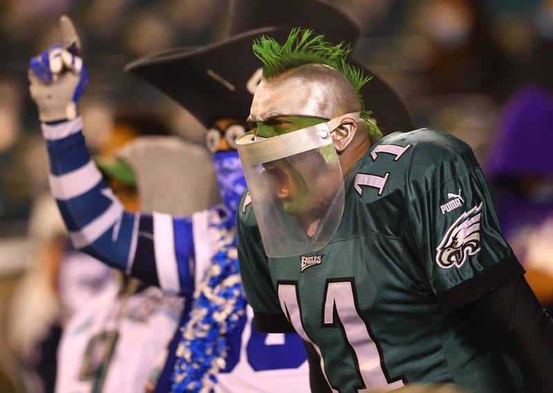 Philadelphia Eagles fan Jamie Pagliei at an Eagles-Cowboys game.