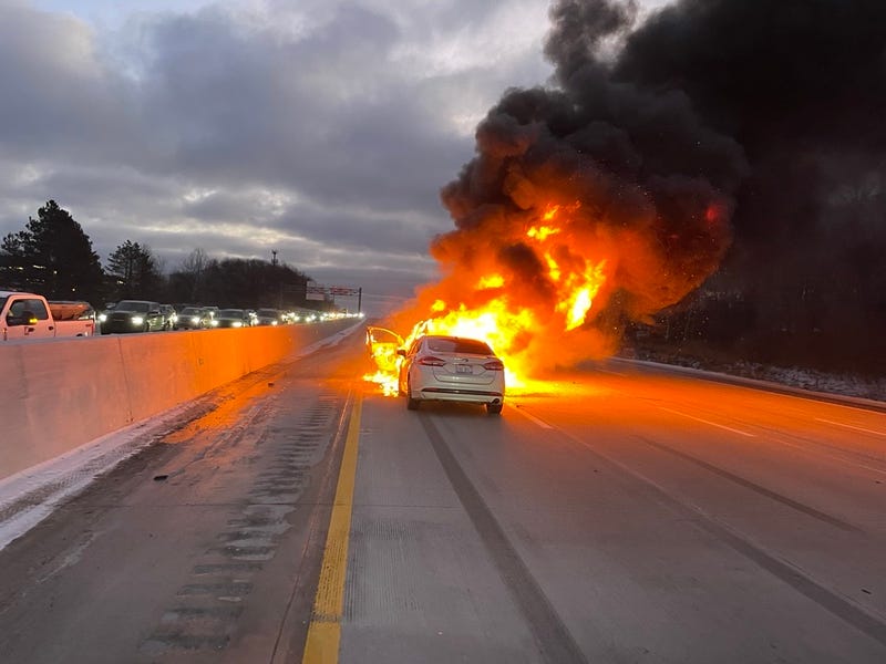 Scene of a fire on I-696 on Jan. 7, 2025.