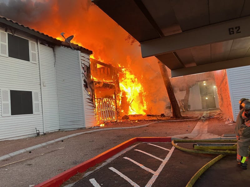 An apartment building burns on 6-6-23