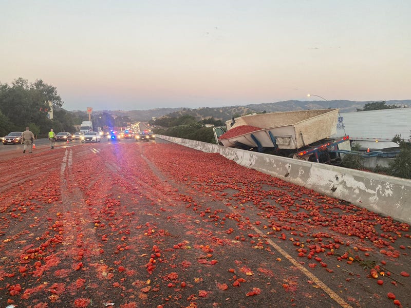 Spilled tomatoes have caused massive delays on I-80.