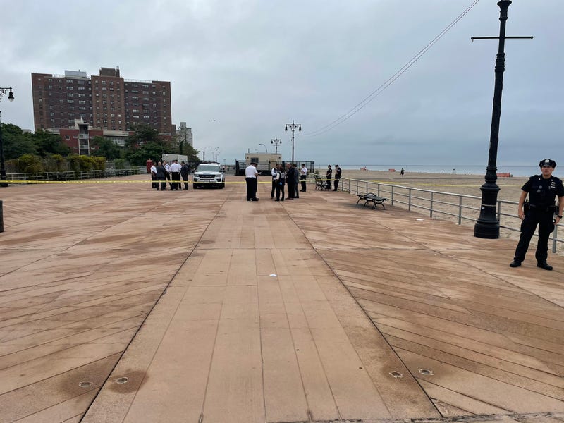 A portion of the Coney Island Boardwalk was blocked off with police tape near W. 35th Street
