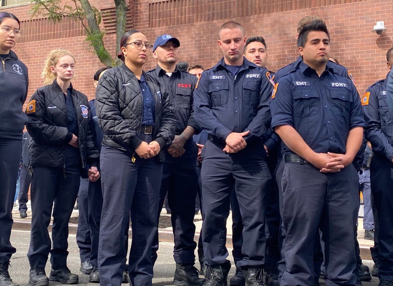 Members of FDNY EMS Station 49 during Friday morning’s bunting ceremony