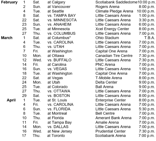Detroit Red Wings schedule