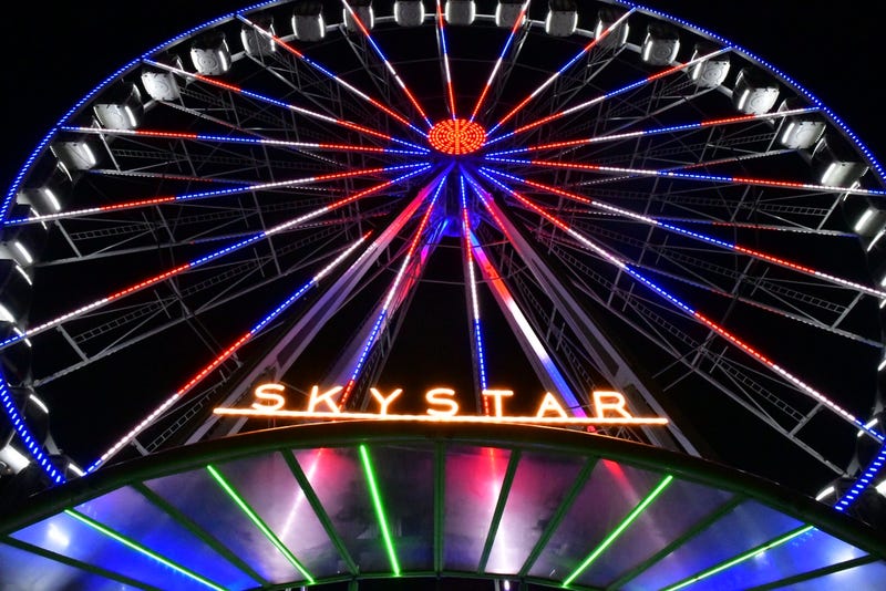 The SkyStar Observation Wheel was made in Holland. It has six-passenger gondolas, going to a height of 15 stories during a 12-minute ride.
