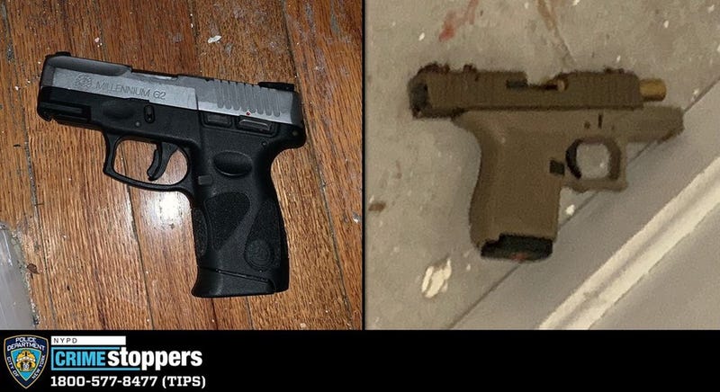 The NYPD tweeted this photo of the 2 guns recovered inside the apartment at Friday night's shootout.