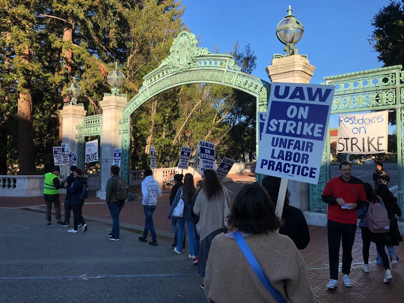 Graduate students march at UC Berkeley on Monday.