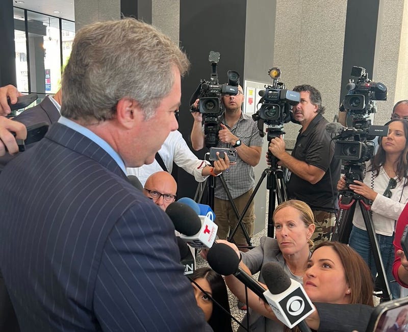Attorney Jeffrey Lichtman, who's representing the son of notorious drug kingpin Joaquin "El Chapo" Guzmán, speaks to reporters at Chicago's Dirksen Federal Courthouse on Tuesday. His client, Joaquín Guzmán López, pleaded not guilty.