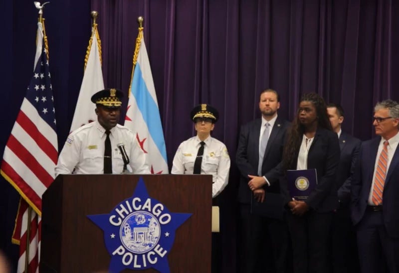 Chicago Police Supt. Larry Snelling speaks at a media briefing to discuss charges against a Chicago man accused of killing an off-duty Cook County sheriff's deputy earlier this week.