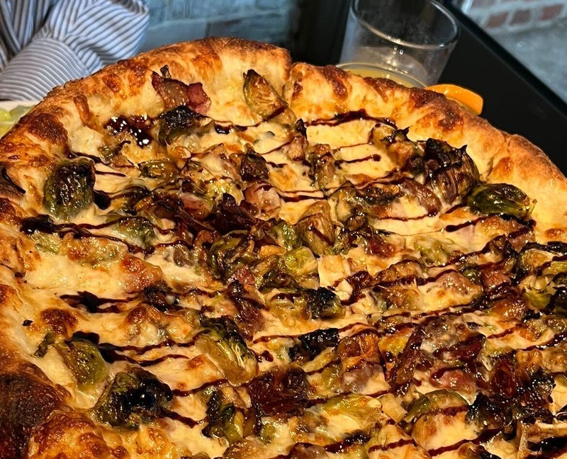 A brussels sprouts and bacon pizza from Roberts Pizza and Dough in Chicago, which is among the pizza shops nominated for the Jean Banchet Awards first-ever "Best Pizza" award.