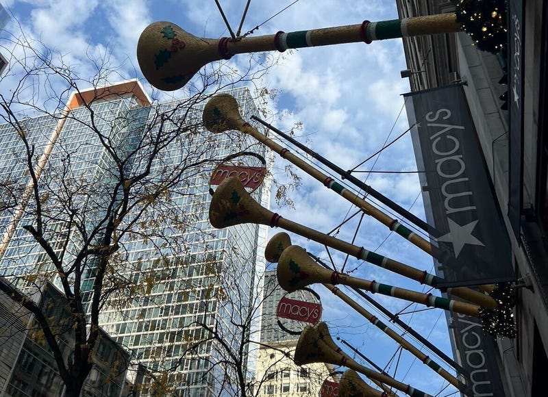 Holiday decorations are starting to go up around Chicago's State Street Macy's.