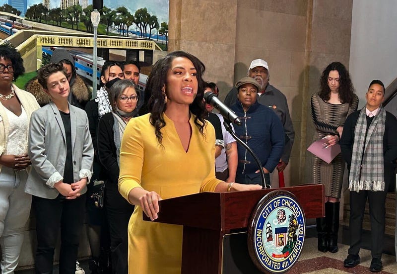 Metropolitan Water Reclamation District Commissioner Precious Brady-Davis, the first Black trans woman elected to countywide office in Cook County, speaks at a news conference at Chicago City Hall on Transgender Day of Remembrance.