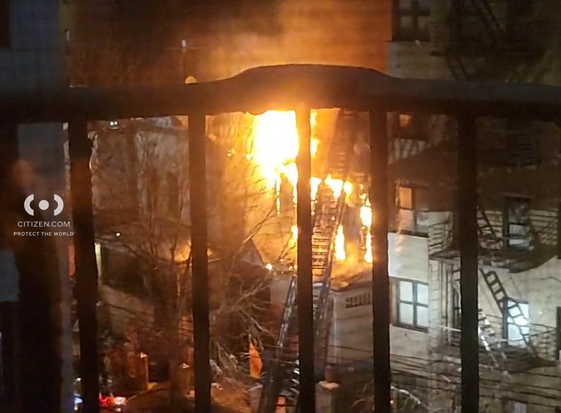 The blaze tore through a Buddhist temple as firefighters struggled to reach the building with a fire hose