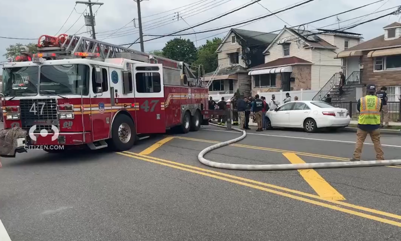 The scene of a two-alarm fire in Clason Point on Friday that injured three firefighters, two seriously.