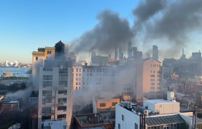 Smoke from the fire was visible across Lower Manhattan