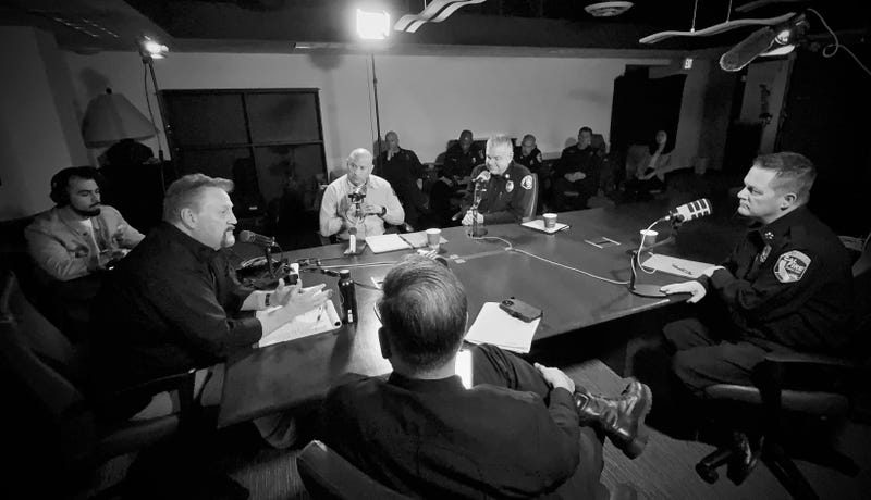 KNX News Special Correspondent Steve Gregory with the chiefs of the four main fire departments responsible for the initial attacks on the Palisades and Eaton Fires.