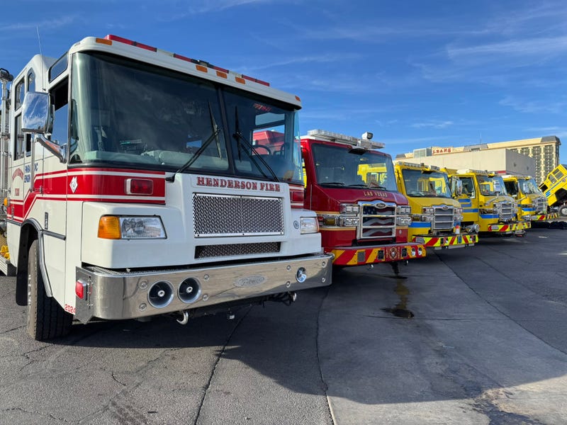 Engines from the Henderson, Las Vegas, and Clark County Fire Departments.