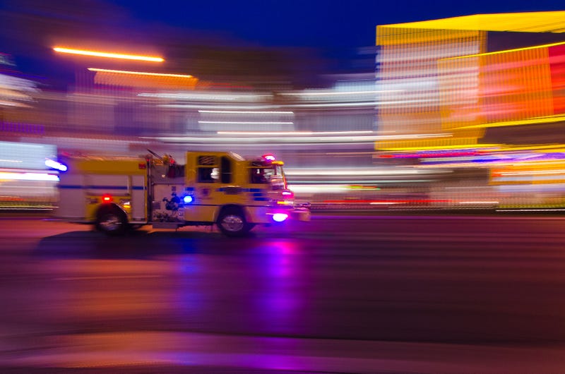 A fire engine responds to a call