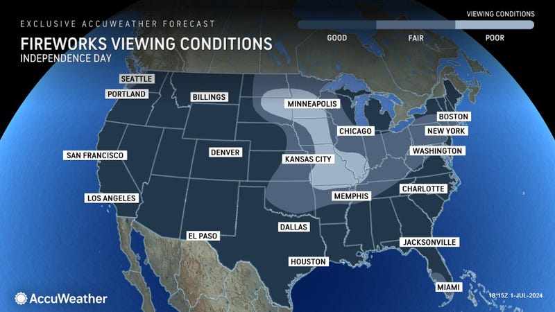 AccuWeather predicts "fair" viewing conditions for fireworks in the New York area on Thursday