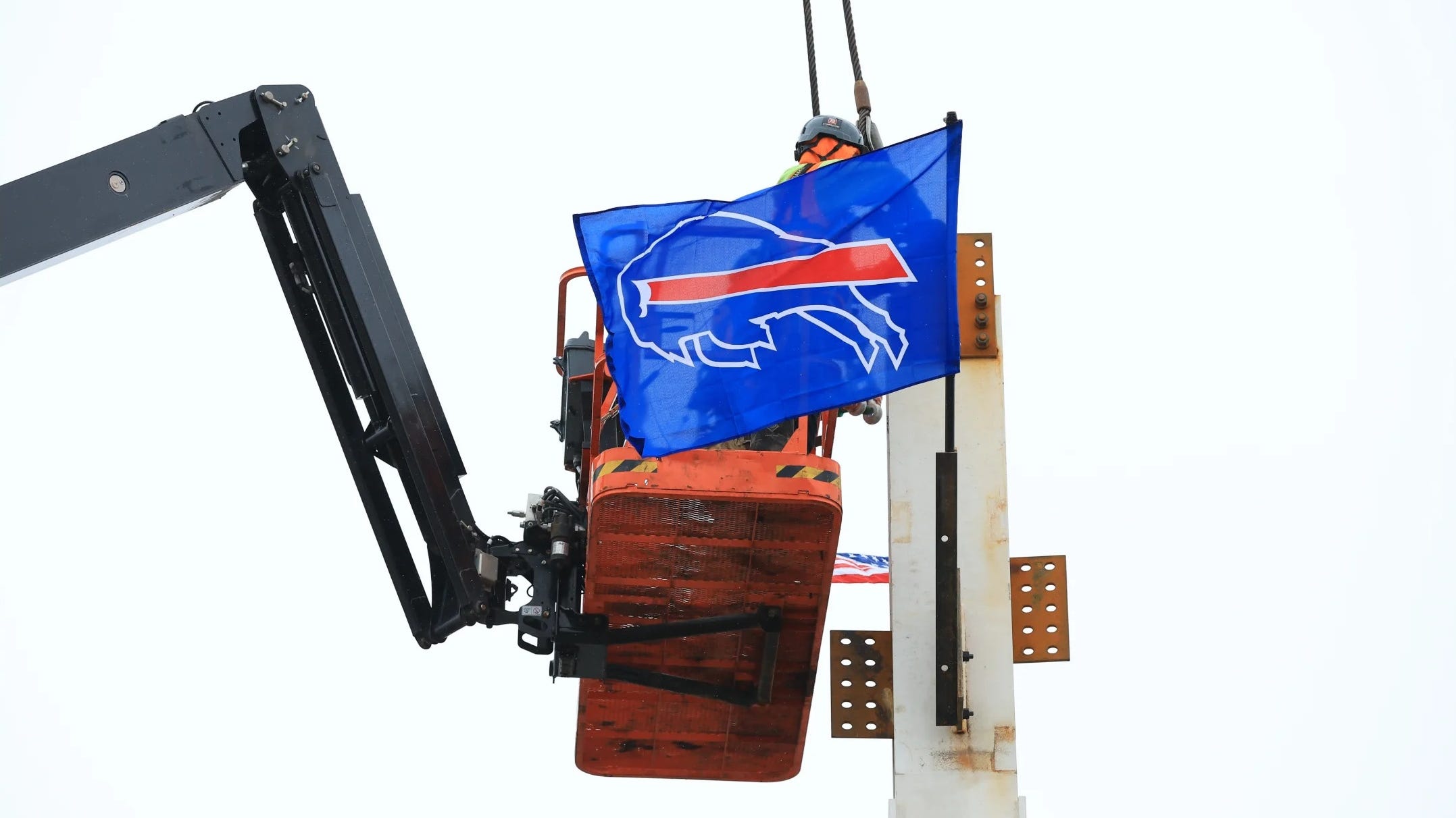 Crews erect first steel beam at Highmark Stadium construction site