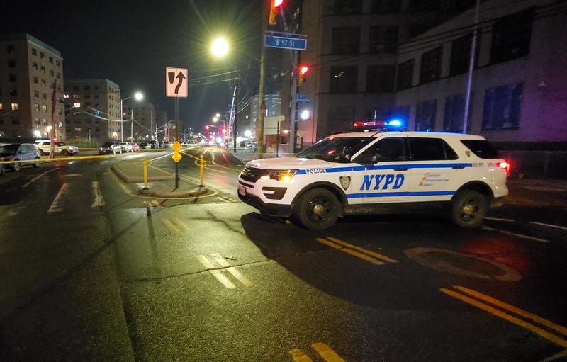 A patrol car at Beach Channel Drive and Beach 56th Street in Edgemere following a police-involved shooting on Dec. 29, 2022