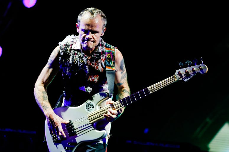 Flea of Red Hot Chili Peppers performs during the Lollapaloosa Sao Paulo 2018