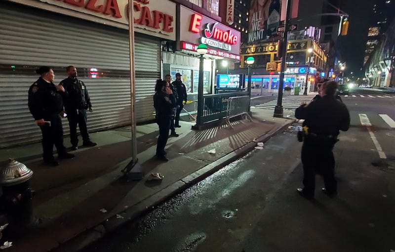 The subway slashing happened just outside the New York Times Building and across the street from the Port Authority Bus Terminal