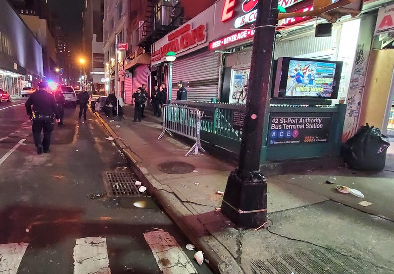 Police investigate near the Times Square–42nd Street/Port Authority subway station early Tuesday morning