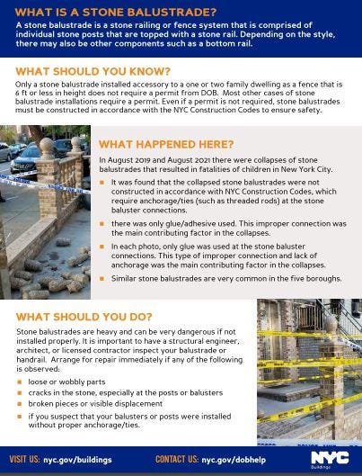 After the death of 5-year-old Alysson Pinto-Chaumana in 2019 and the 2021 death of another child in the Bronx, the DOB began circulating information about the dangers of improperly built property walls.