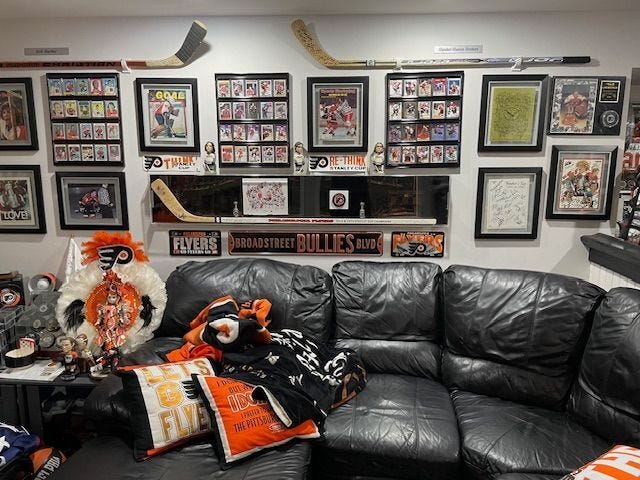 Fritz Schoeninger's Flyers-themed basement
