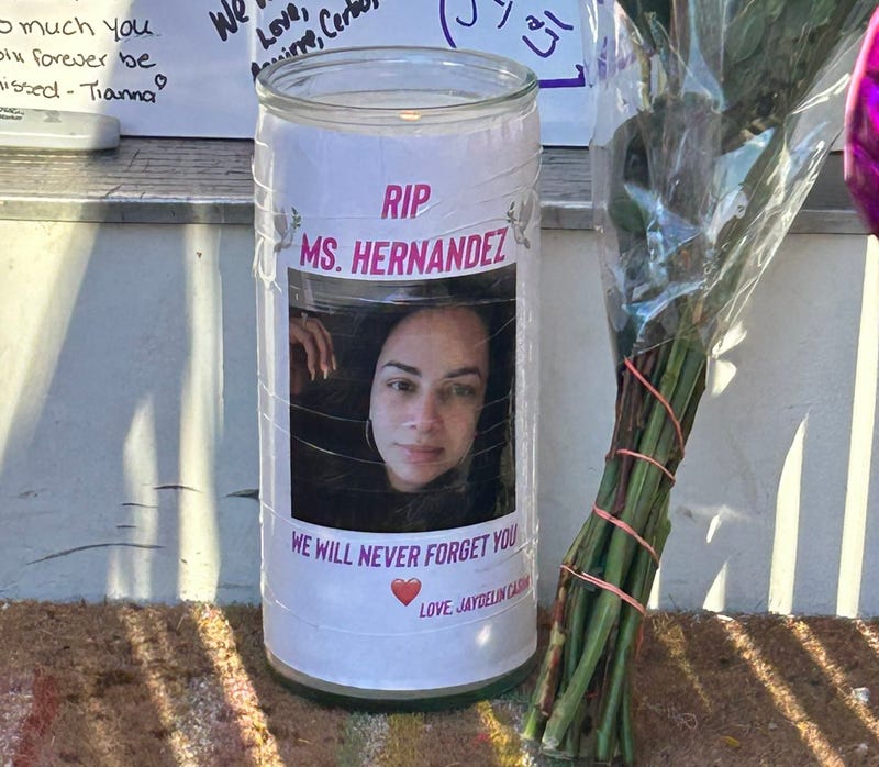A photo of Luz Hernandez is seen on a candle outside her Jersey City home on Feb. 10, 2023