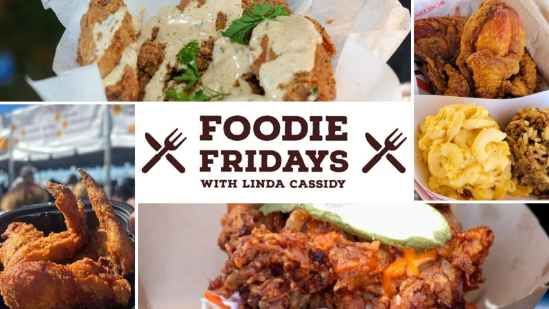 collage of fried chicken food items