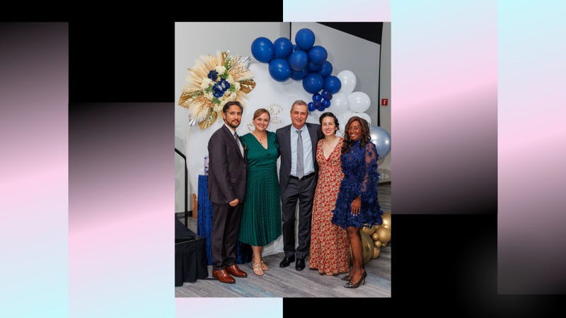 L-R: Transplant surgeons Kambiz Etesami, MD; Juliet Emamaullee, MD, PhD; Yuri Genyk, MD; and Shannon Zielsdorf, MD; and Transplant Services Administrator Stephanie Johnson, RN, BSN, MBA, CCTC, at the 25th anniversary celebration of Children's Hospital Los Angeles' Liver Transplant Program.