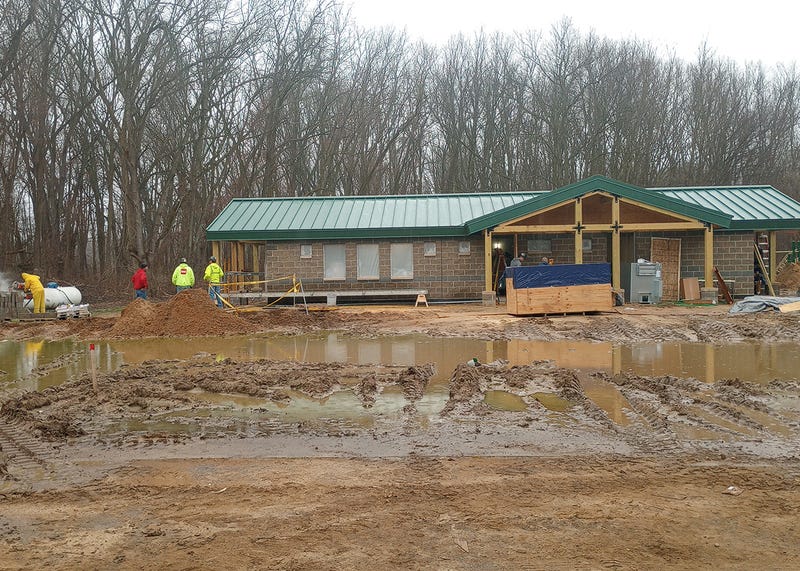 Construction on bathroom building at Fort Custer Recreation Area's west loop