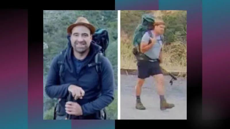 two photos of white man in hiking gear