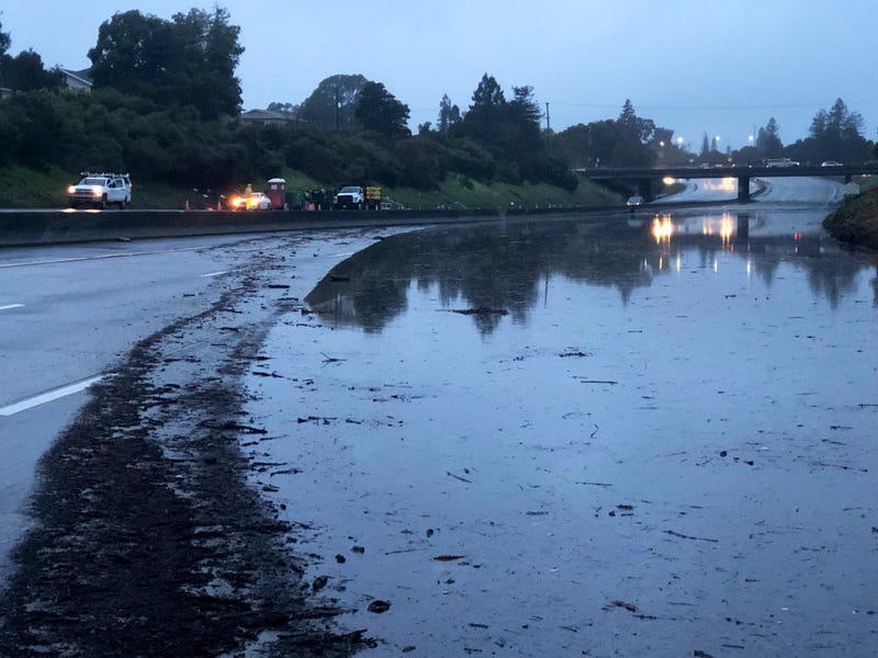 All lanes of I-580 in Oakland were closed at High Street due to a huge puddle Friday morning.
