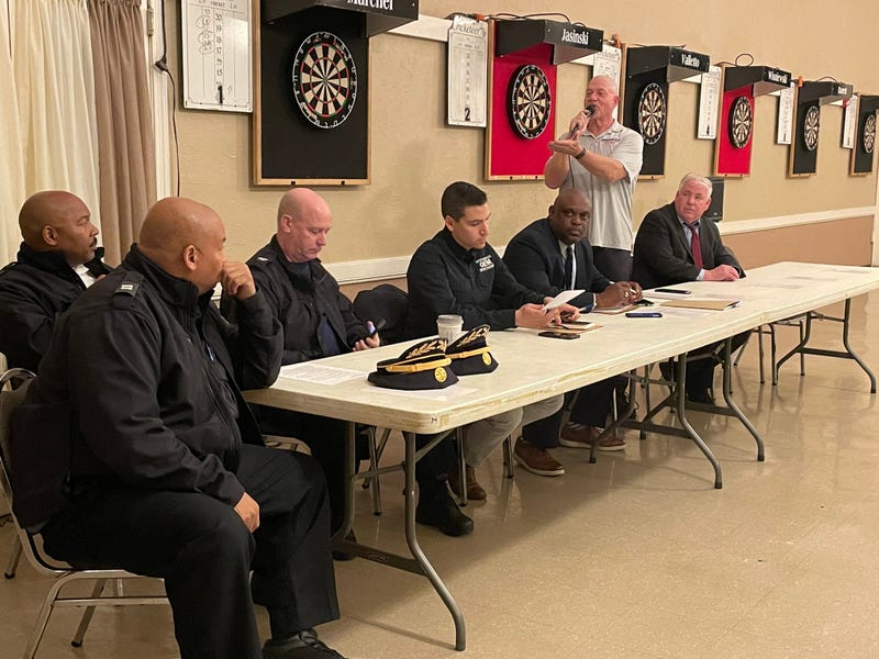 Leaders including Chief Fire Marshal Dennis Merrigan addressing resident concerns about the New Year's Day explosion in Port Richmond.