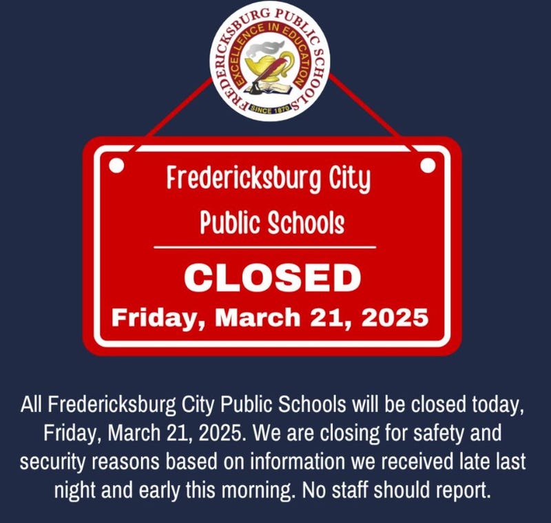 Fredericksburg schools closed Friday