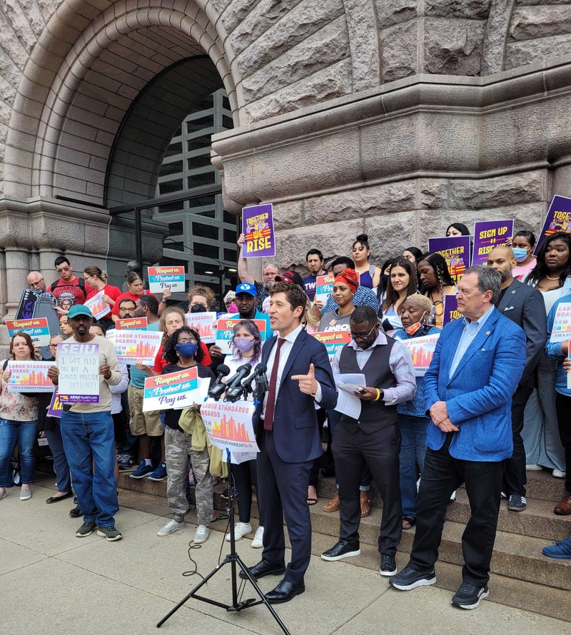 Mayor Frey led the group in a workers' rights chant.