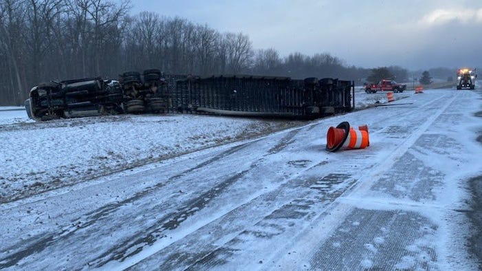 I-69 remains closed in both directions after overturned semi found to be hauling 'dangerous goods'