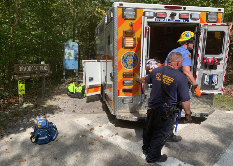 Pittsburgh Public Safety rescues a person at Frick Park