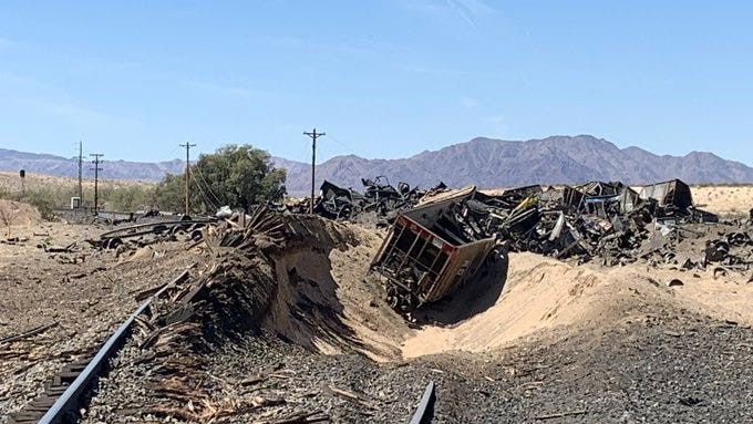 55 cars tossed from tracks in San Bernardino County train derailment