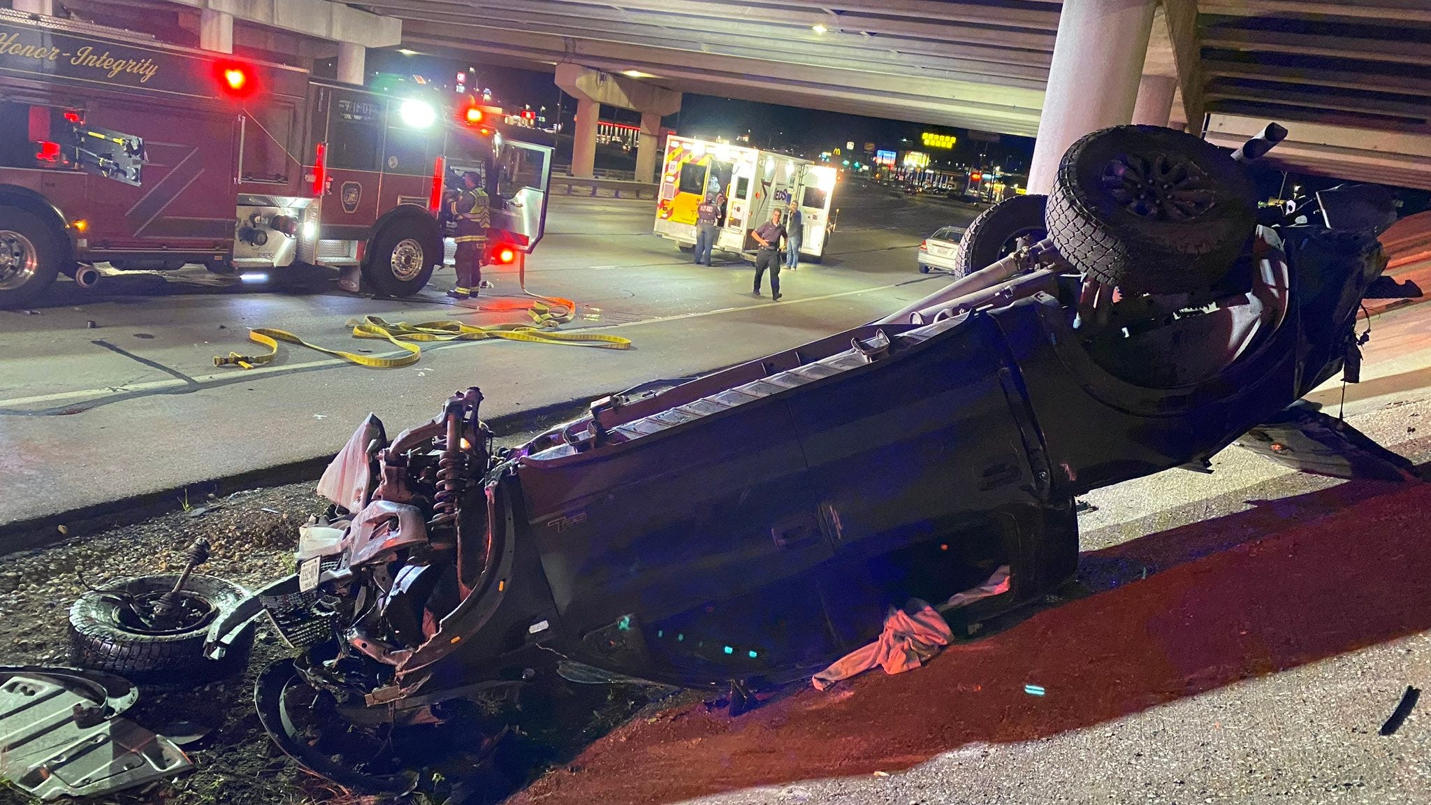 Two seriously injured when their car crashes off Loop 820 onto Jacksboro Highway in Lake Worth