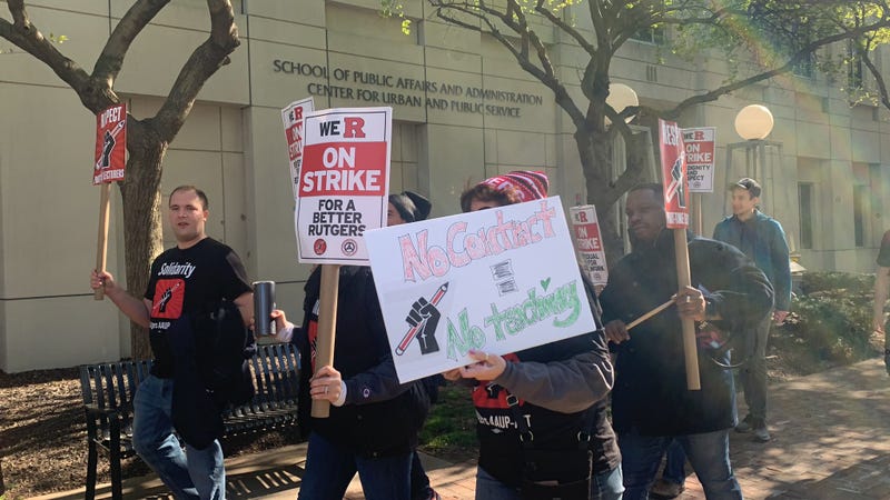 Rutgers employees rallied Monday in Newark