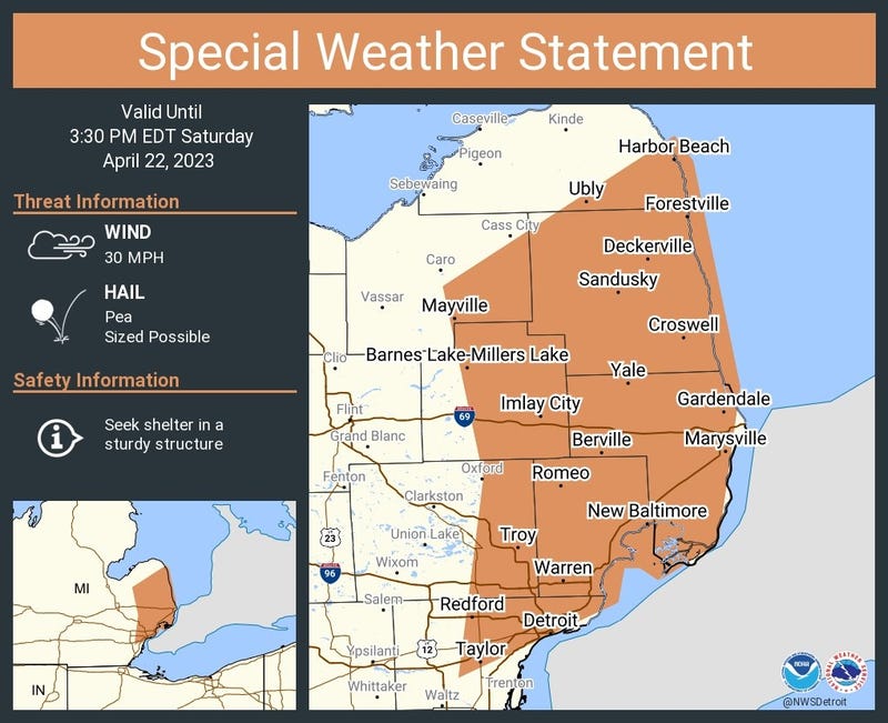 Winter appears to be clinging on to Metro Detroit as hail, windy gusts up to 30 mph and frigid temperatures move into the area Saturday afternoon.