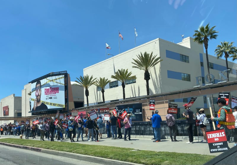 WGA picket line outside Fox Studio lot on Pico Blvd on Wednesday, May 3rd.