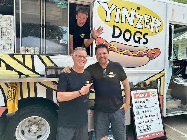 Dan Marino, Larry Richert and Jim Krenn at Yinzer Dogs truck