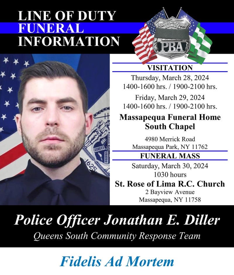 Funeral details for Officer Jonathan Diller.
