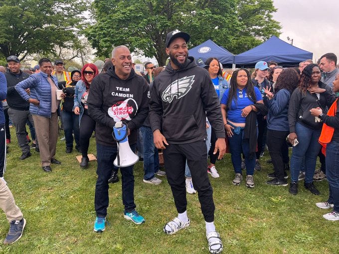 Philadelphia Eagle Haason Reddick and Camden Mayor Vic Carstarphen kicked off the city’s annual season of cleaning with big crowd of volunteers in East Camden on Wednesday.