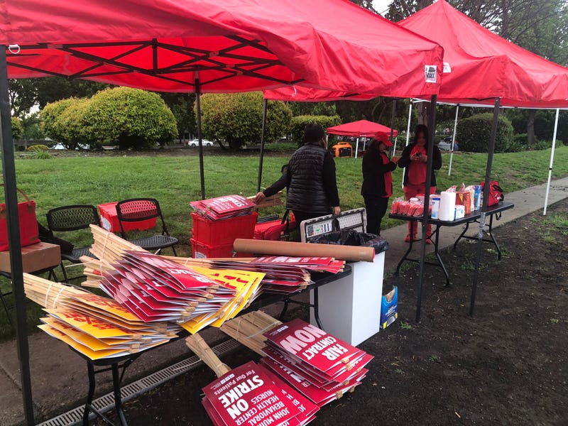 Nurses are picketing in front of John Muir Behavioral Health Center in Concord. They have accused managers of understaffing, giving nurses unsafe assignments and not properly training new nurses.